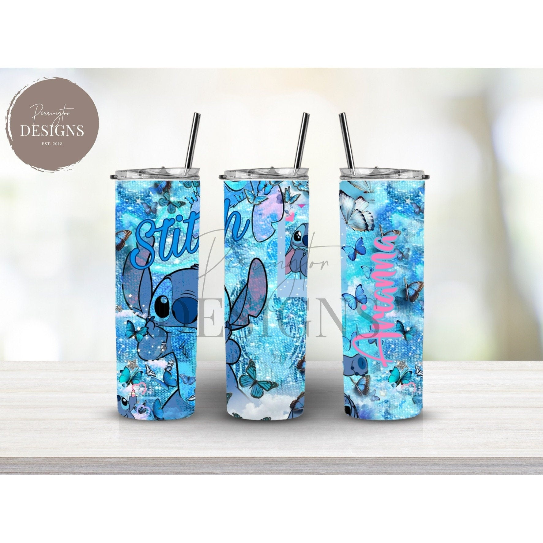 Stitch Tumbler With Lid and Straw-personalized Stitch & Angel 